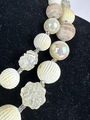 Vintage Japan Double Strand Beaded Necklace Ivory Lucite Cluster Clasp