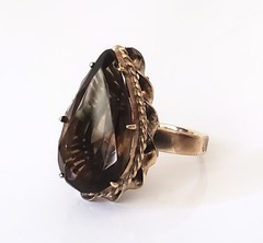 Retro 14K Gold 30s-40s Vintage Smoky Quartz Topaz 10 Ct Pear Huge Cocktail Ring