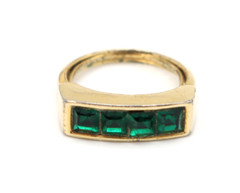 Vtg Trifari Green Channel Set Rhinestone Gold Tone Ring Size 7 Adjustable Signed