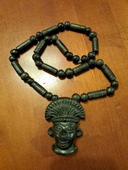 One Of A Kind Vintage Black Jade Stone Hand Carved Necklace And Pendant