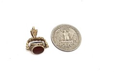 SMALL VINTAGE CARVED 10K GOLD THREE STONE SPINNER WATCH FOB,PENDANT,CHARM