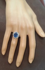 Vintage 14K White Gold Engagement Ring 4.66ct. Natural Blue Sapphire Oval GIA