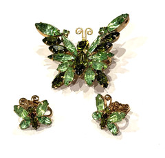 JULIANA DELIZZA & ELSTER BUTTERFLY Brooch Pin Clip on Earrings Set 2520 UV REACT