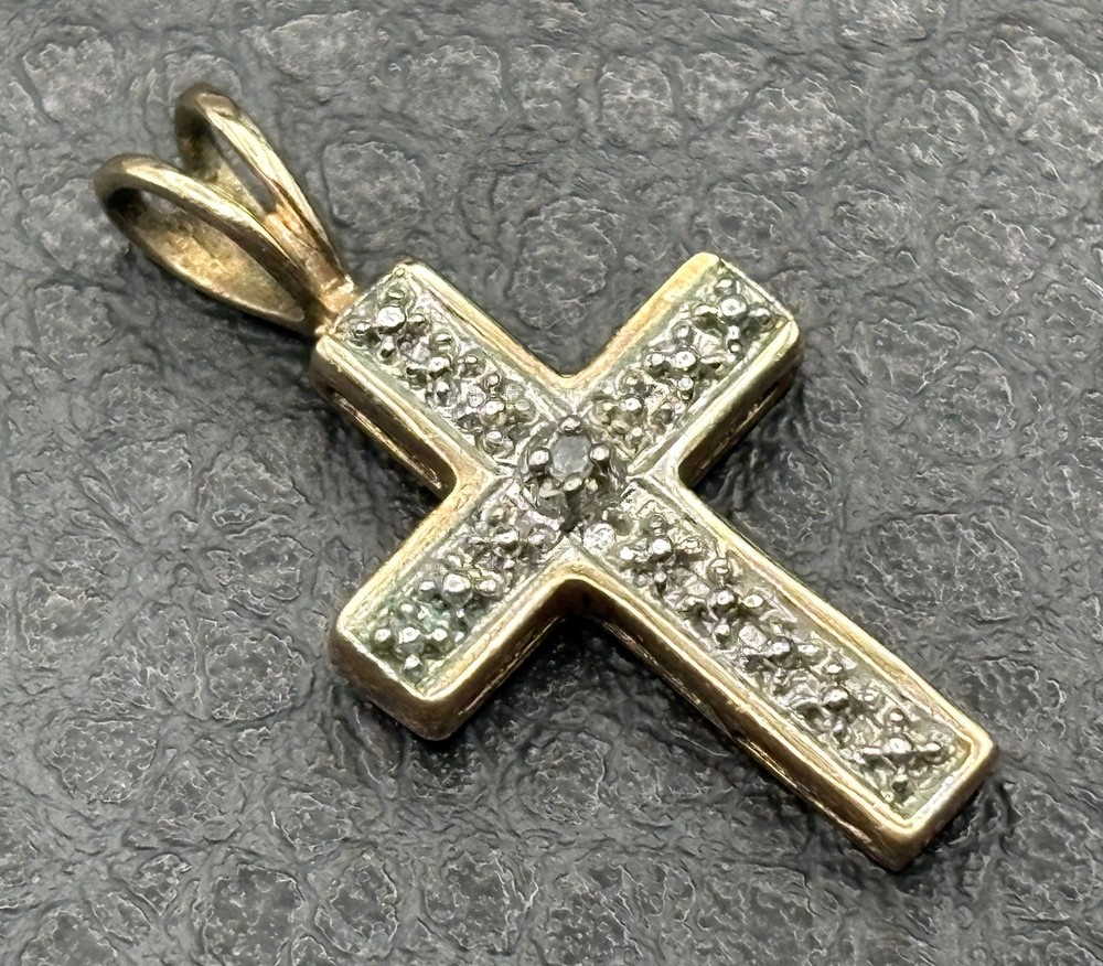 Vintage Ross Simons Diamond Vermeil Sterling Silver Cross Pendant Charm