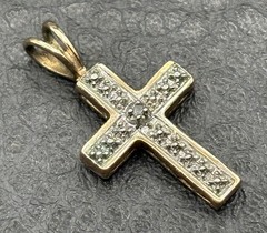 Vintage Ross Simons Diamond Vermeil Sterling Silver Cross Pendant Charm