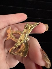 Public Affair Faux Pearl Bow Brooch Gold Tone Ribbon Pin Elegant Vintage Style