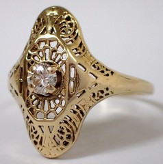 ESTATE Antique Art Deco SOLID 10k Yellow Gold Filigree Diamond Ring Sz 10