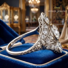 3-Stone Art Deco 4CT Round Lab Created Diamond Vintage Wedding Ring 14K Gold FN
