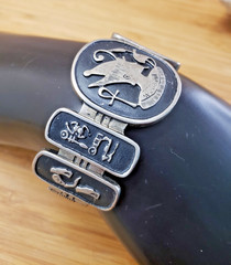 Vintage Egyptian 800 Silver Niello Storyteller Panel Hinged Bracelet