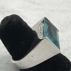 Vintage Signed LL 925 Sterling Silver Aqua Rhinestone Crystals Ring Varied sizes