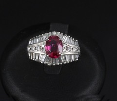Fine 1.59ct GIA Intense Red Burma Ruby & 1.22ct Diamond Platinum Ring, Size 7.75