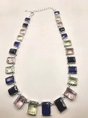 Art Deco Style Choker Necklace 20″ Faceted Chunky Multi Glass Statement 0330