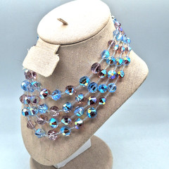Vendome Pastel Pink Blue AB Faceted Crystal Glass Bead Four Strand Necklace