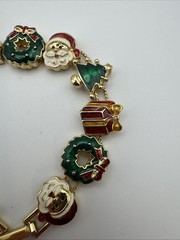 Vintage Signed SP CHRISTMAS BRACELET Sliding Charm Enamel Gold-Tone AVON 7”