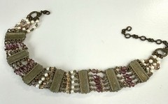 Vintage Pink Rhinestone Faux Pearl Bib Necklace Multi Chain Festoon Brass Tone