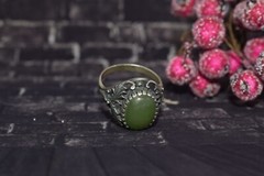 1970s Ukraine Vintage old russian Sterling SILVER 875 Ring stone nephritis jade