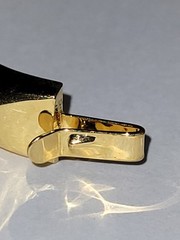 Red White Rhinestone Goldtone Hinge Bangle Bracelet Glam Fashion CostumeJewelry