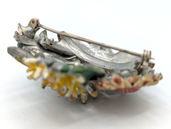 Vintage Pot Metal Brooch Enamel Giardinetti Flower Basket Rhinestone Urn Deco