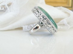 Vintage Huge Sterling Silver 925 Green Turquoise Looking Statement Ring Size 5