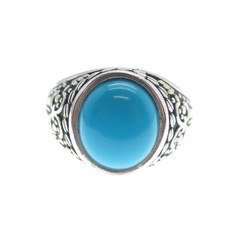925 Sterling Silver Vintage Sleeping Beauty Turquoise Gem Ethnic Ring Size 11.25
