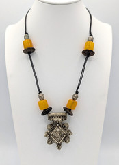 Vintage Coptic Amber Tribal Necklace Yellow Boho Moroccan Berber Amulet Pendant