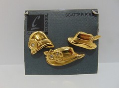 Casual Corner Scatter Pins 3 Art Deco Hats Gold Tone With Rhinestones