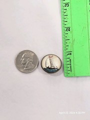ANTIQUE Bubble DOMED Glass BRIDLE BROOCH REVERSE PAINTED Ship Maritime Oceanic
