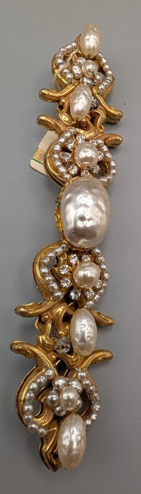 Vintage Miriam Haskell Baroque Faux Pearl Rhinestone Brooch w/ Original Tag