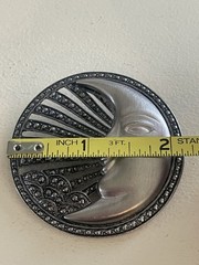 Vintage Signed Tova or Tona Celestial Moon Brooch Silver Tone Faux Marcasite