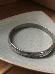 Vintage Floral Repousse Hollow Silvertone Bangle Bracelet – 2.5 inches across in