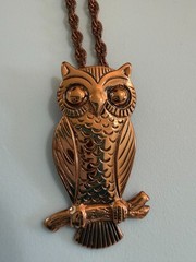 Vintage Solid Copper Owl Pendant Necklace Mid Century 1970s Nature Wildlife Boho