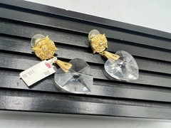 Vtg Gold RO-DO Earrings Crystal Hearts Rhinestones 90s $110 Saks Inventory KN
