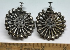 ANTIQUE ARMENIAN BYZANTINE REVIVAL OTTOMAN SAPHIRET COIN SILVER JEWELED EARRINGS