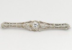 Art Deco Platinum & Gold Mixed .40ct Diamond Solitaire Brooch Bar Pin SI2 F/G