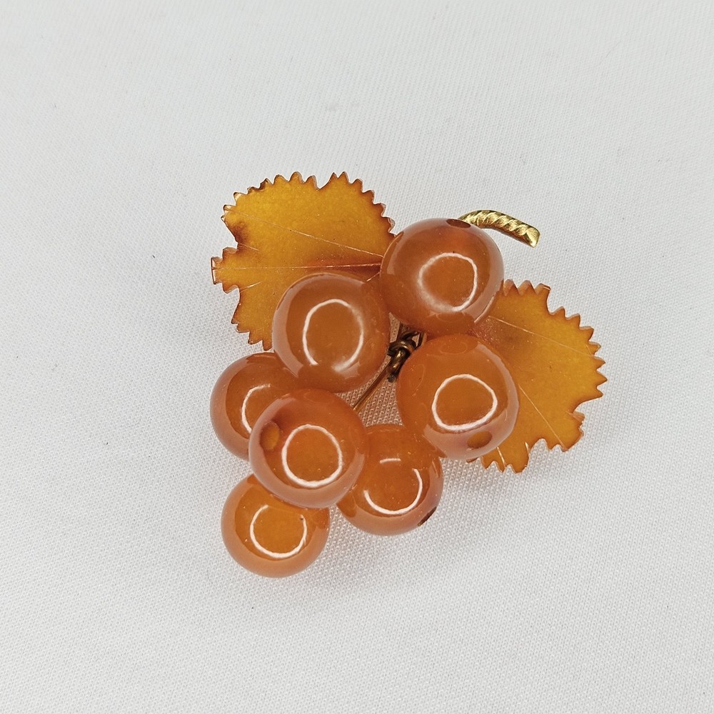 Vintage Baltic Amber Brooch Pin Grape Cluster Gold Tone 9RK Stamp Russian Soviet