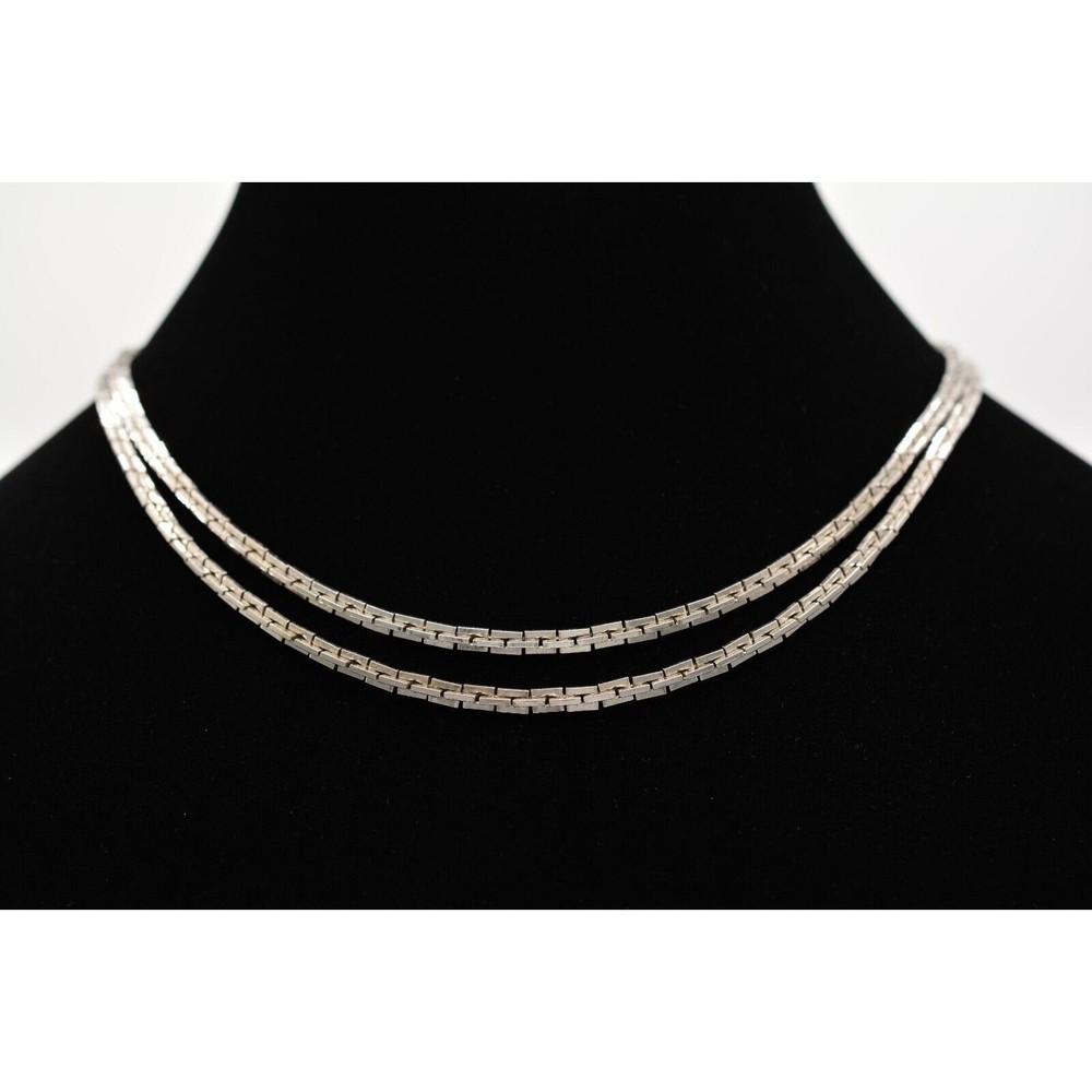 Vintage Chain Necklace Collar Boxed Double Layered Silver Tone Shiny 1980s 9J
