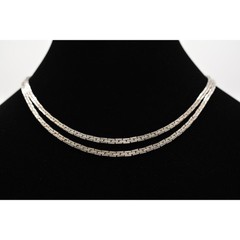 Vintage Chain Necklace Collar Boxed Double Layered Silver Tone Shiny 1980s 9J