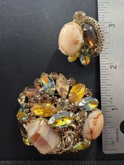 Vintage Juliana By Delizza Elster Jewelry Set W/Easter Egg Stone Clip On Earring
