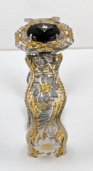 1920s Art Deco Rhodium & Gold Filigree Bangle Bracelet Onyx Stone 6.25 in