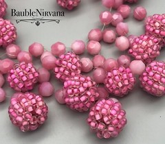 Vintage Langani Pink Raspberry & Faceted Glass Beads Bib Collar Necklace