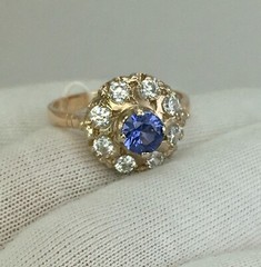 Vintage Original Rose & White Gold Sapphire (lab. made) Ring 583 14K 3.68 g.