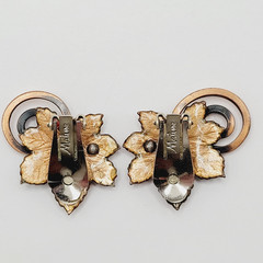 Vintage Matisse Leaf Brooch and Clip On Earrings Copper Enamel Vintage 1950s Set