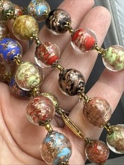 18 Inch Murano Glass Made In Italy Necklace And Clip On Earrings Signed