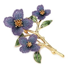 Handmade Floral Brooch – Gold Thread Embroidered, Enamel Leaf, Vintage Botanical