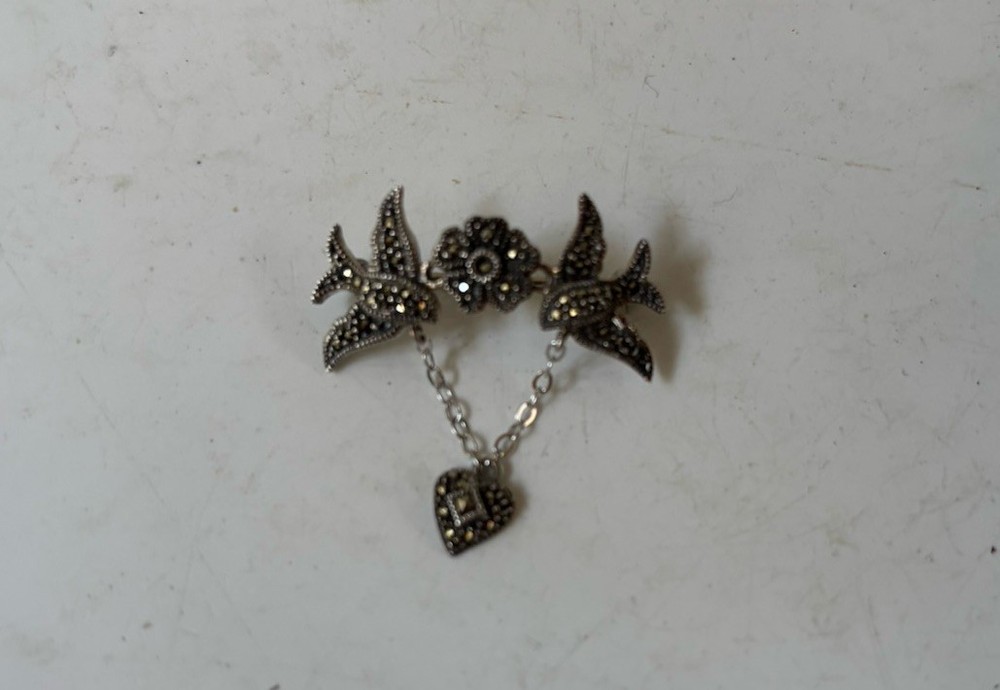 Judith Jack NY Sterling Silver & Marcasite Birds in Flight Brooch Pin JJ
