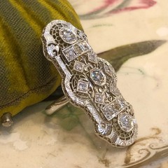 3.84CT Art Deco Elongated Filigree Shield Lab Created Diamond Ring 925 Silver