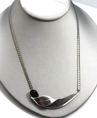Sterling Silver 925 Modernist style black onyx stone gun metal finish necklace