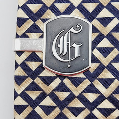 G Letter Old English Script Silver Tone Black Enamel SWANK Tie Clip Clasp