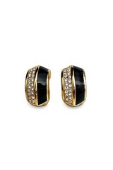 Authentic Christian Dior Black Enamel Crystals Clip On Earrings PreOwn Excellent