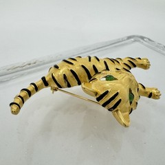 VTG Trifari Tiger Cub Ark Series Brooch Pin 1966 Green Eyed Kitten Cat Gold Tone